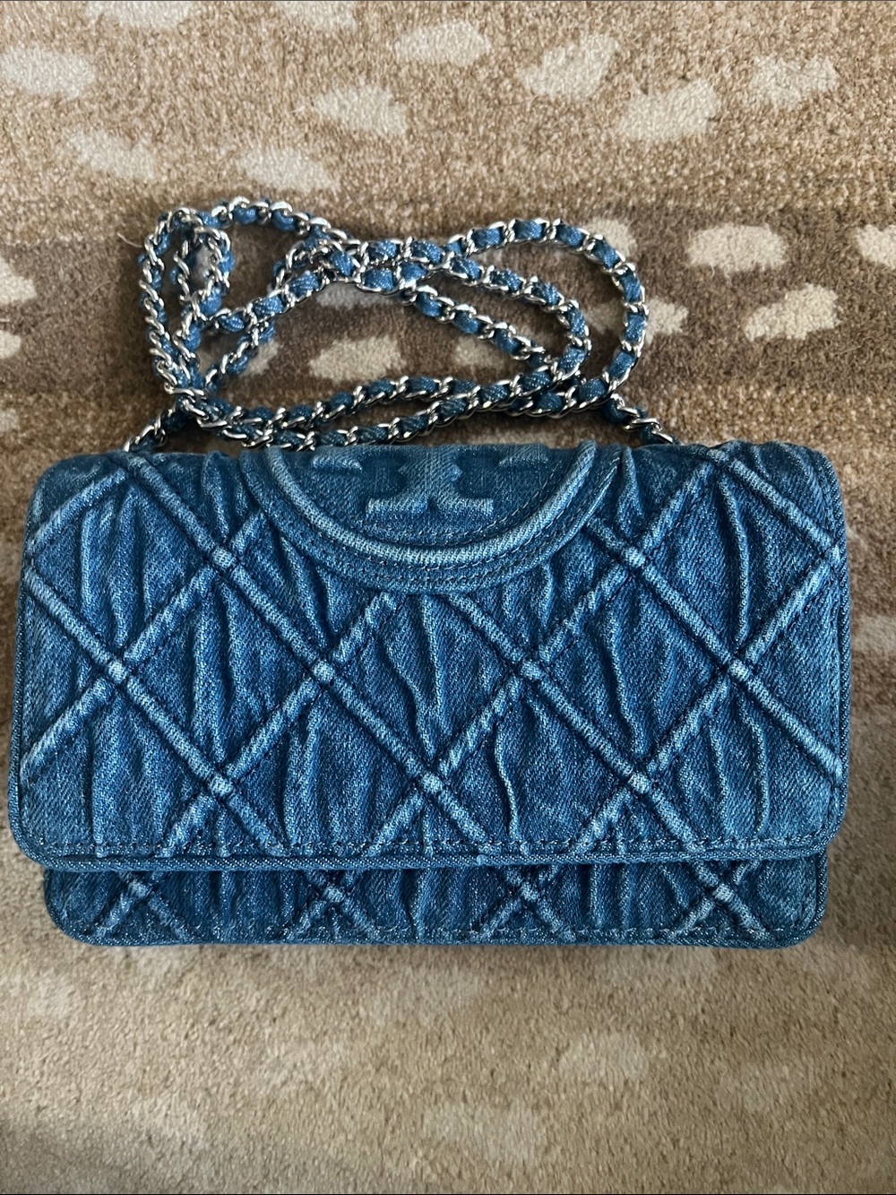 Tory Burch Quilted Denim Chain Shoulder Bag - Blue